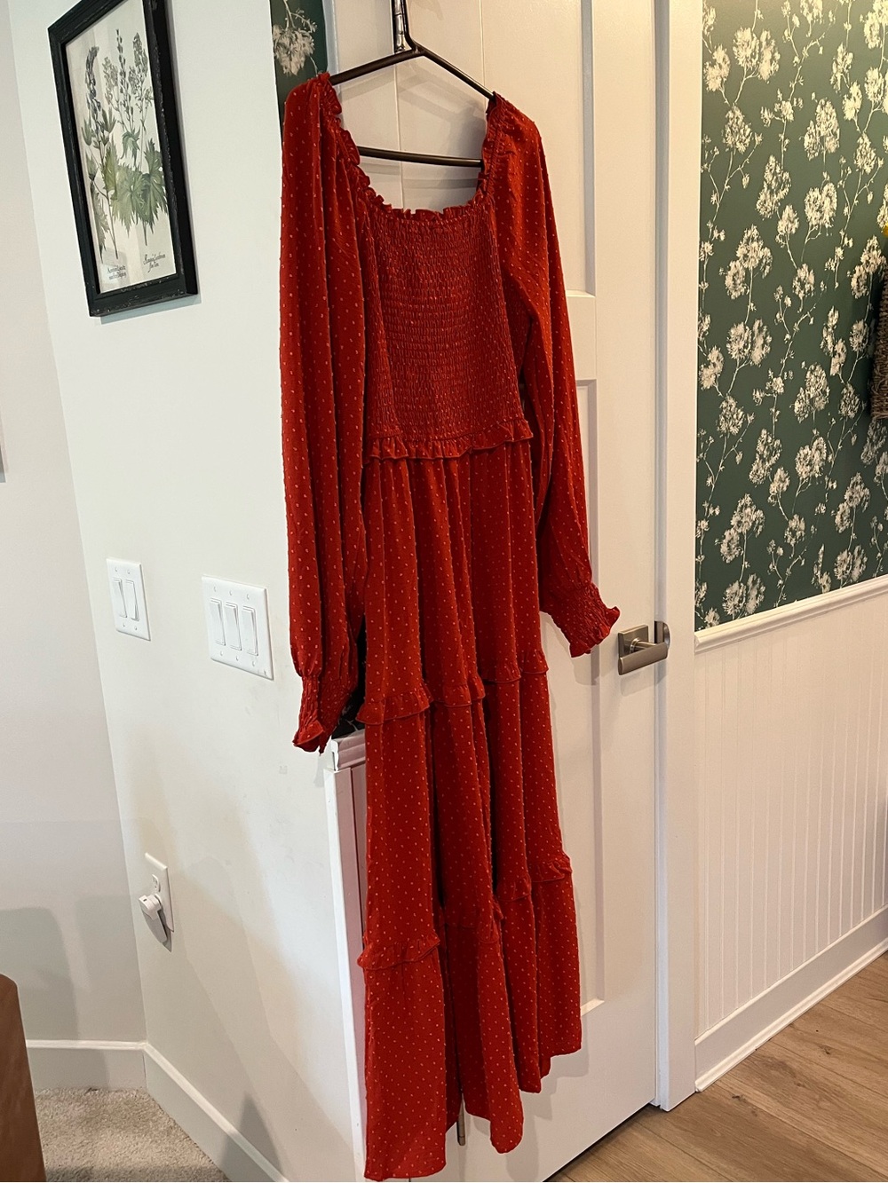 NWT Rust Red Smocked Tiered Maxi Dress